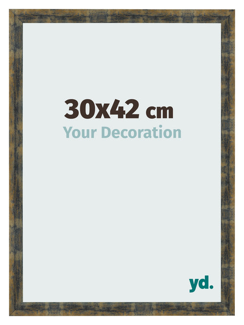 Cadre Photo 30x42cm Bleu Or Melange MDF Pisa De Face Mesure | Yourdecoration.fr