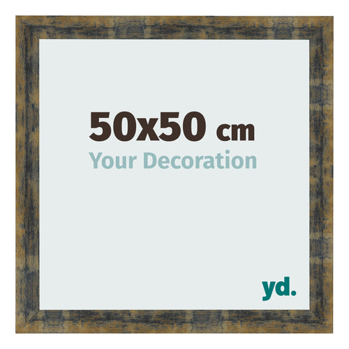 Cadre Photo 50x50cm Bleu Or Melange MDF Pisa De Face Mesure | Yourdecoration.fr