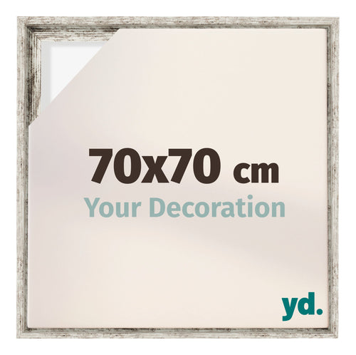Lyon MDF Cadre Flottant 70x70cm Blanc Vintage De Face Mesure | Yourdecoration.fr