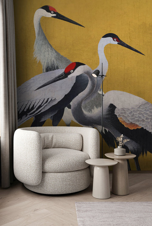 Papier Paint Yellow Cranes 200x250cm Komar FLX4 053 Interieur | Yourdecoration.fr