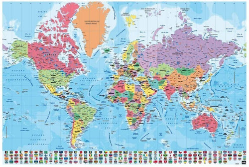 Grupo Erik GPE4913 Map World Pt Physical Politic Affiche 91,5X61cm | Yourdecoration.fr