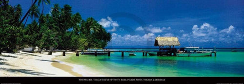 Tom Mackie Beach and Jetty with Boat affiche art 95x33cm | Yourdecoration.fr