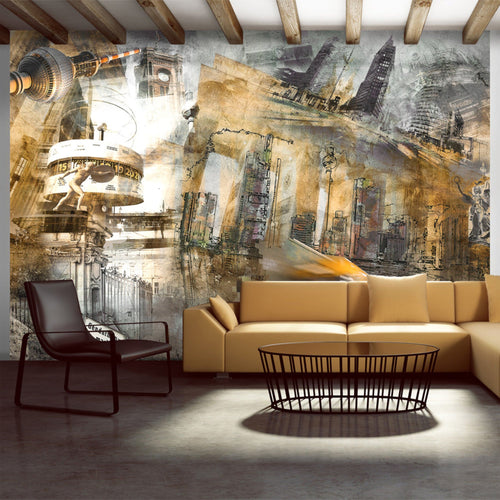 Papier Peint - Berlin Collage Orange - Intissé