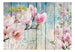 Papier Peint - Pink Flowers on Wood - Intissé