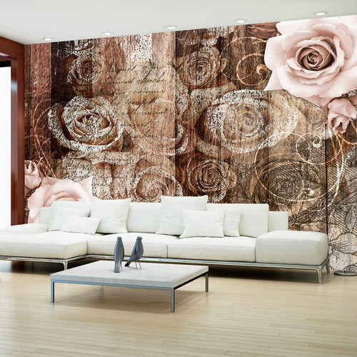 Papier Peint - Old Wood & Roses - Intissé