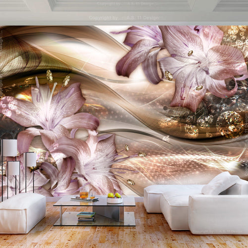 Papier Peint - Lilies on the Wave Brown - Intissé