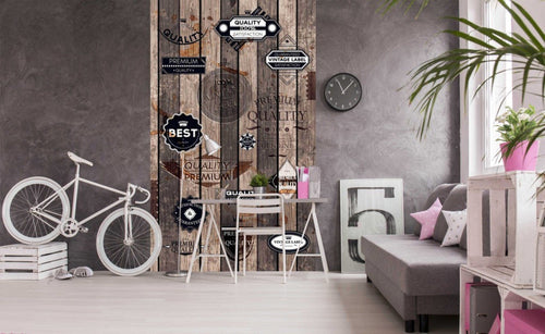 Dimex Vintage Labels Papier Peint 150x250cm 2 bandes ambiance | Yourdecoration.fr