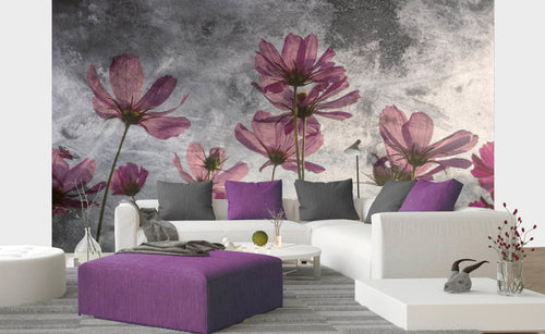 Dimex Violet Flower Abstract Papier Peint 375x250cm 5 bandes ambiance | Yourdecoration.fr