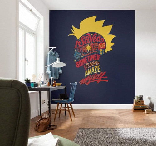 Komar Captain Marvel saves the World Papier Peint Intissé 250x280cm 5 bandes ambiance | Yourdecoration.fr