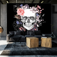 Papier Peint - Skull and Flowers - Intissé