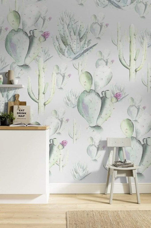 Komar Cactus Grey Papier Peint Intissé 200x250cm 2 bandes ambiance | Yourdecoration.fr