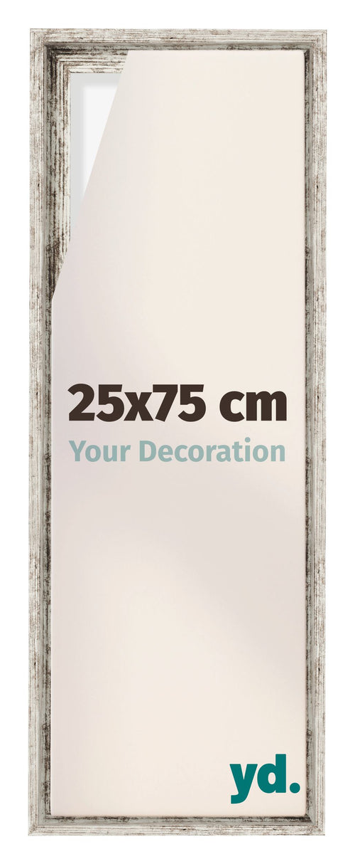 Lyon MDF Cadre Flottant 25x75cm Blanc Vintage De Face Mesure | Yourdecoration.fr