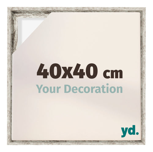 Lyon MDF Cadre Flottant 40x40cm Blanc Vintage De Face Mesure | Yourdecoration.fr