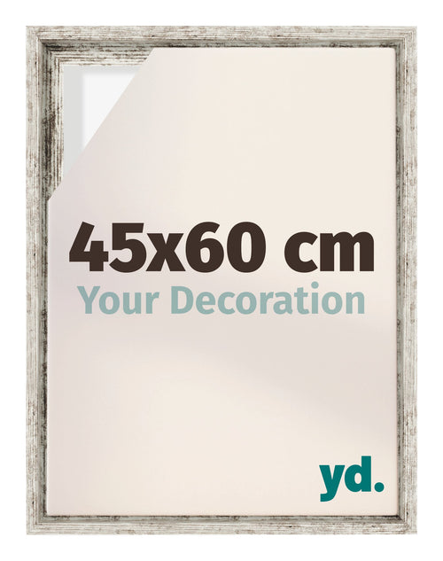Lyon MDF Cadre Flottant 45x60cm Blanc Vintage De Face Mesure | Yourdecoration.fr