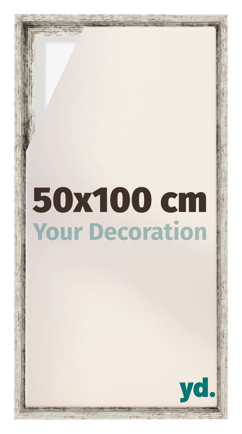 Lyon MDF Cadre Flottant 50x100cm Blanc Vintage De Face Mesure | Yourdecoration.fr