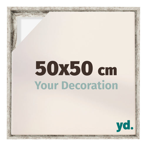 Lyon MDF Cadre Flottant 50x50cm Blanc Vintage De Face Mesure | Yourdecoration.fr