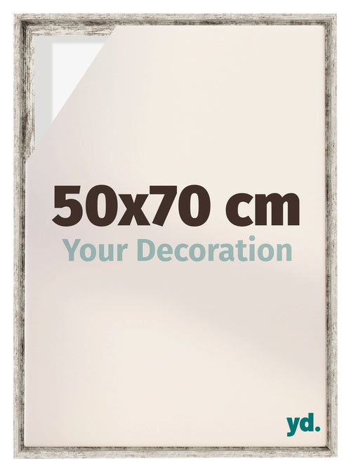 Lyon MDF Cadre Flottant 50x70cm Blanc Vintage De Face Mesure | Yourdecoration.fr
