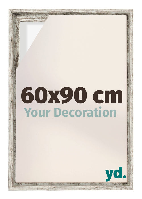 Lyon MDF Cadre Flottant 60x90cm Blanc Vintage De Face Mesure | Yourdecoration.fr