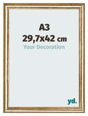 Cadre Photo 29 7x42cm A3 Or Antique MDF Lazio De Face Mesure | Yourdecoration.fr