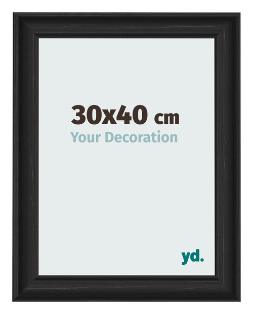 Cadre Photo 30x40cm Noir Grain de Bois MDF Lazio De Face Mesure | Yourdecoration.fr