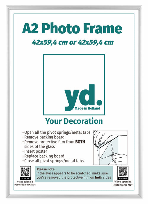 Aurora Aluminium Cadre Photo 42x59 4cm A2 Argent De Face Feuille d insertion | Yourdecoration.fr