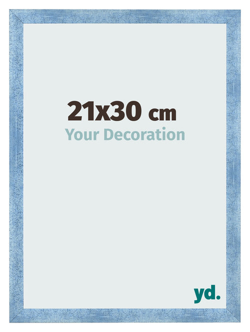 Cadre Photo 21x30cm Bleu Brillant Patine MDF Pisa De Face Mesure | Yourdecoration.fr