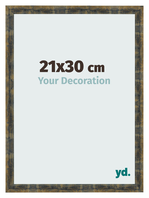 Cadre Photo 21x30cm Bleu Or Melange MDF Pisa De Face Mesure | Yourdecoration.fr