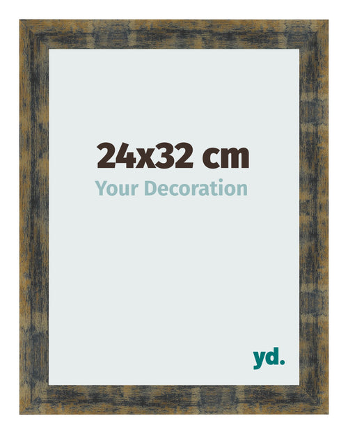 Cadre Photo 24x32cm Bleu Or Melange MDF Pisa De Face Mesure | Yourdecoration.fr