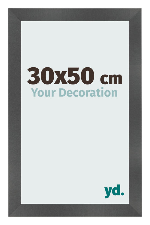 Cadre Photo 30x50cm Noir Argent Poli MDF Pisa De Face Mesure | Yourdecoration.fr