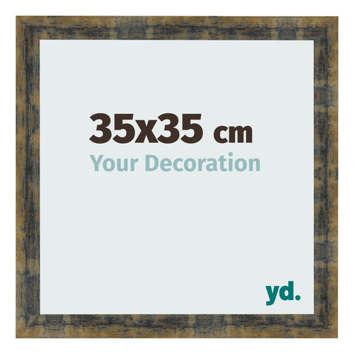 Cadre Photo 35x35cm Bleu Or Melange MDF Pisa De Face Mesure | Yourdecoration.fr