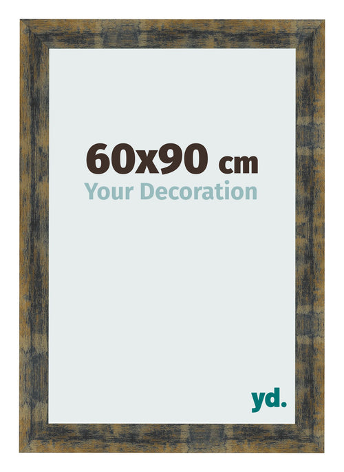 Cadre Photo 60x90cm Bleu Or Melange MDF Pisa De Face Mesure | Yourdecoration.fr