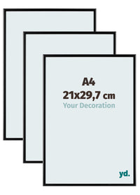 Aurora Aluminium Cadre Photo 21x29-7cm A4 Lot De 3 Noir Mat De Face Mesure | Yourdecoration.fr