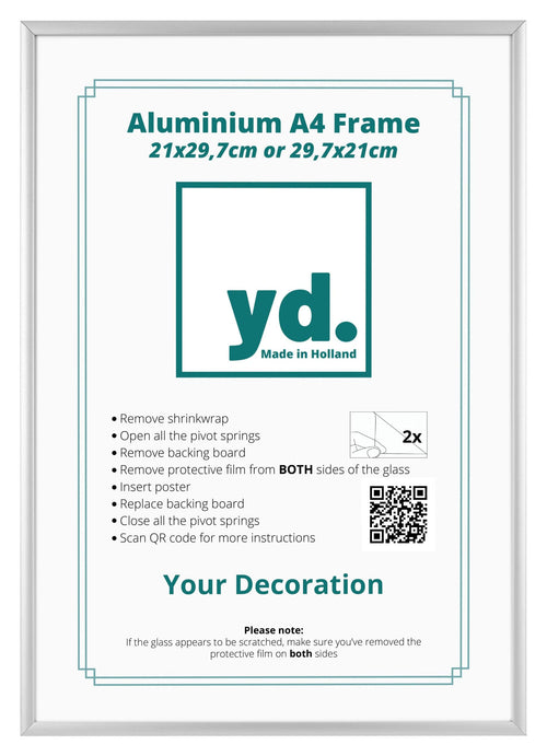 Aurora Aluminium Cadre Photo 21x29 7cm A4 lot de 2 Argent De Face Feuille d insertion | Yourdecoration.fr