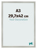 Cadre Photo 29 7x42cm A3 Argent Mat MDF Bologna De Face Mesure | Yourdecoration.fr