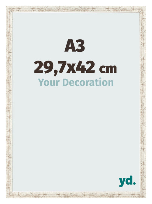 Cadre Photo 29 7x42cm A3 Blanc Vintage MDF Bologna De Face Mesure | Yourdecoration.fr
