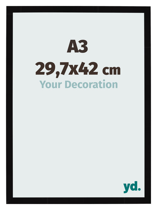Cadre Photo 29 7x42cm A3 Noir Brillant MDF Bologna De Face Mesure | Yourdecoration.fr