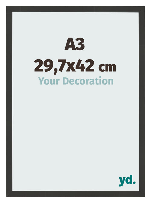 Cadre Photo 29 7x42cm A3 Noir Grain de Bois MDF Bologna De Face Mesure | Yourdecoration.fr