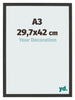 Cadre Photo 29 7x42cm A3 Noir Grain de Bois MDF Bologna De Face Mesure | Yourdecoration.fr