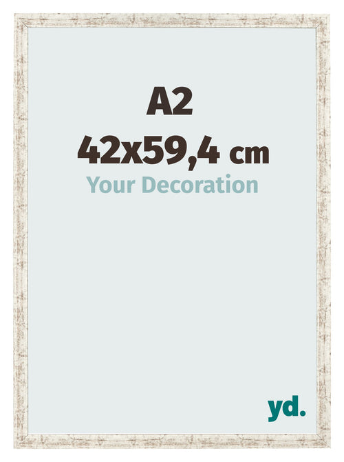 Cadre Photo 42x59 4cm A2 Blanc Vintage MDF Bologna De Face Mesure | Yourdecoration.fr