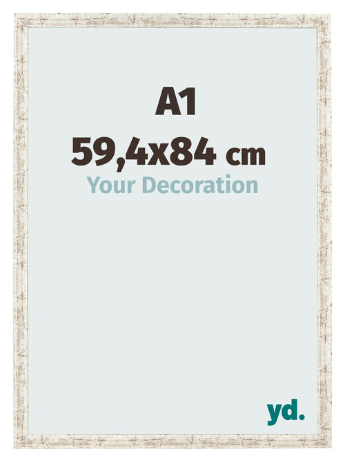 Cadre Photo 59 4x84cm A1 Blanc Vintage MDF Bologna De Face Mesure | Yourdecoration.fr