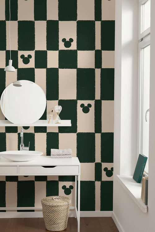 Disney Mickey Mouse Green Chess Interieur Papier Peint DX4 187 | Yourdecoration.fr