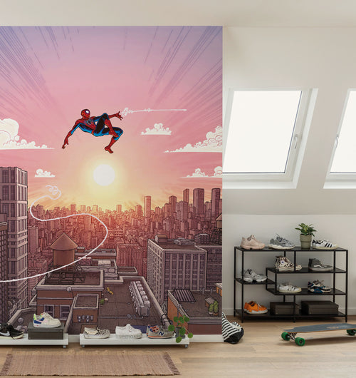 Marvel Spider Man Swinging through The Air Interieur Papier Peint DX4 209 | Yourdecoration.fr