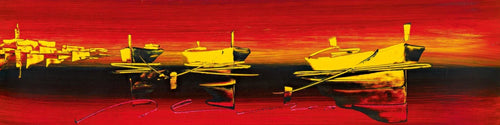 PGM ICC 04 Irene Celic Tre barche nel rosso II Affiche Art 100x25cm | Yourdecoration.fr