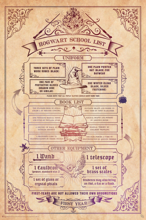 Harry Potter School List Affiche 61X91 5cm | Yourdecoration.fr