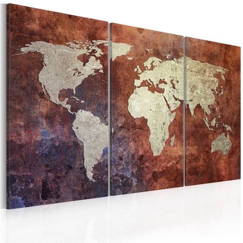 Artgeist Rusty kaart van de Wereld Tableau sur toile 3 parties | Yourdecoration.fr