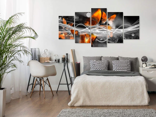 Artgeist Swarm of Butterflies Wide Grey Tableau sur toile 5 parties Ambiance | Yourdecoration.fr