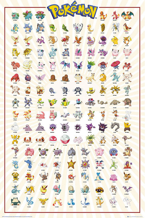 Gbeye FP4379 Pokemon Kanto 151 German Characters Affiche Poster 61x 91-5cm | Yourdecoration.fr