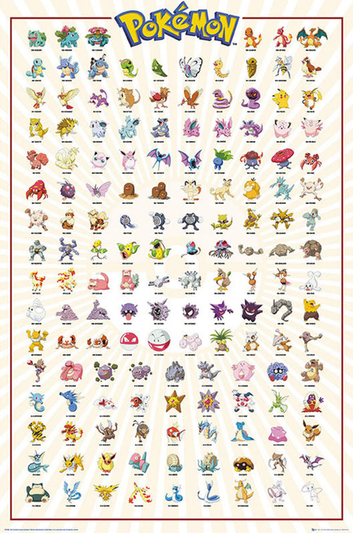 Gbeye FP4380 Pokemon Kanto 151 French Characters Affiche Poster 61x 91-5cm | Yourdecoration.fr