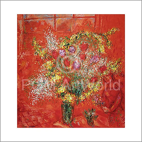 Marc Chagall  Fleurs sur fond rouge affiche art 70x70cm | Yourdecoration.fr