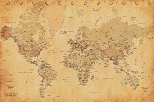 Pyramid World Map Vintage Style Affiche 91,5x61cm | Yourdecoration.fr
